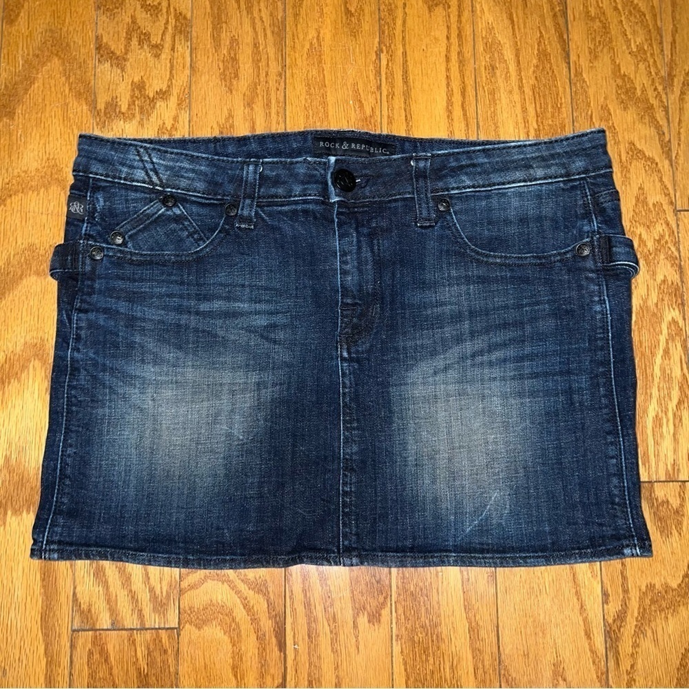 Rock & Republic Groupie Dark Wash Denim Mini Skirt Size 12